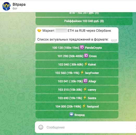 Меню в мессенджере