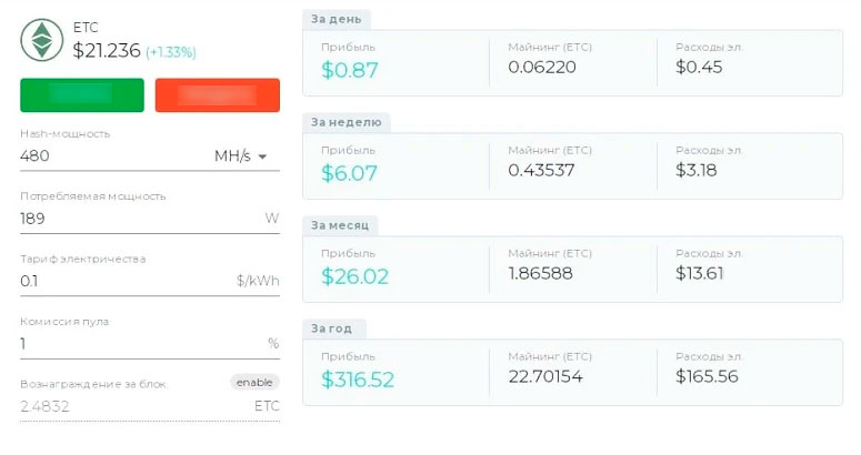 Калькулятор майнинга