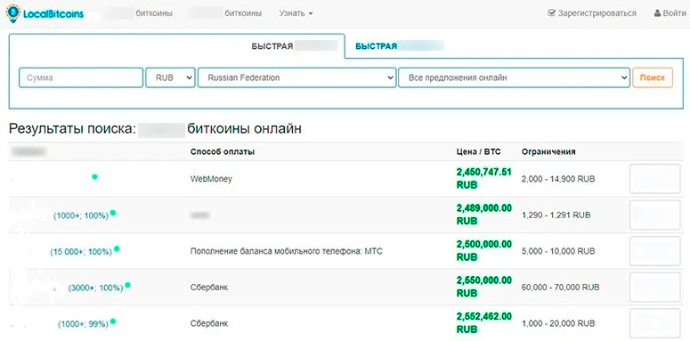P2P площадка для покупки BTC при помощи карт и электронных кошельков