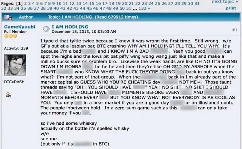 Пост, с которого пошел мем Hodl