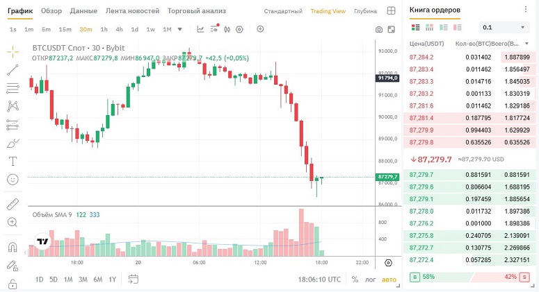Интерфейс программы для трейдинга
