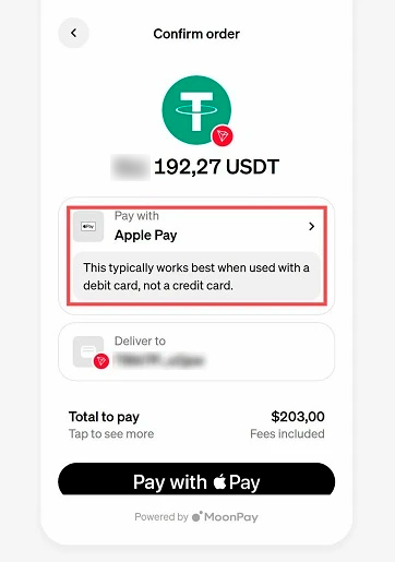 Форма оплаты на странице Moonpay