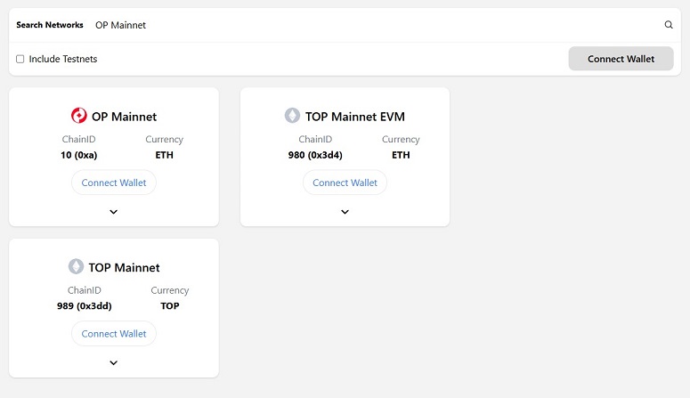 Страница для добавления сети OP Mainnet на платформе Chainlist