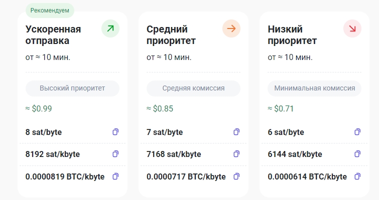 Комиссии BTC