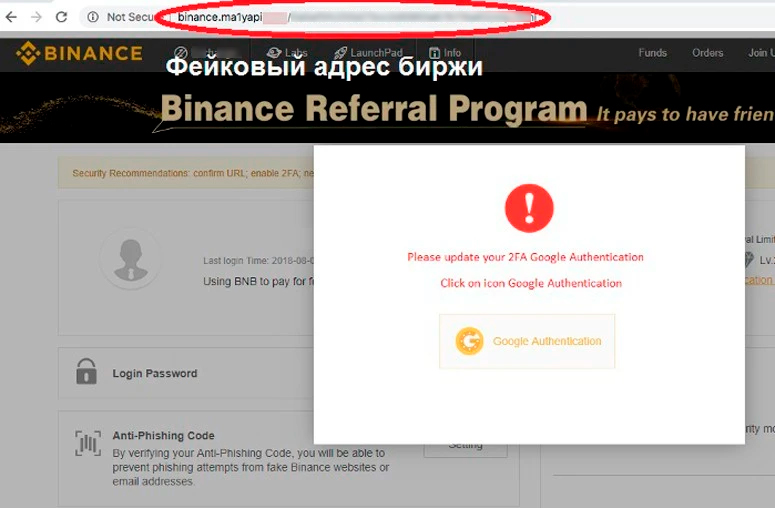 Фишинговая копия площадки