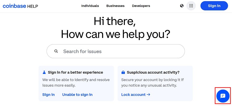 Окно Coinbase Help center