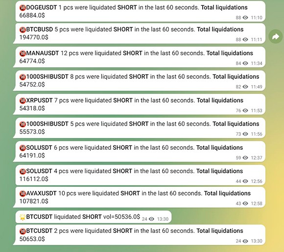 Скриншот Телеграм-бота Binance Liquidation