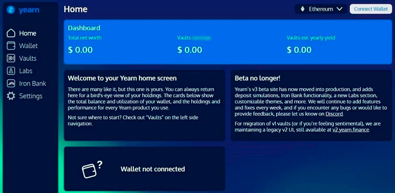 Сайт yearn.finance