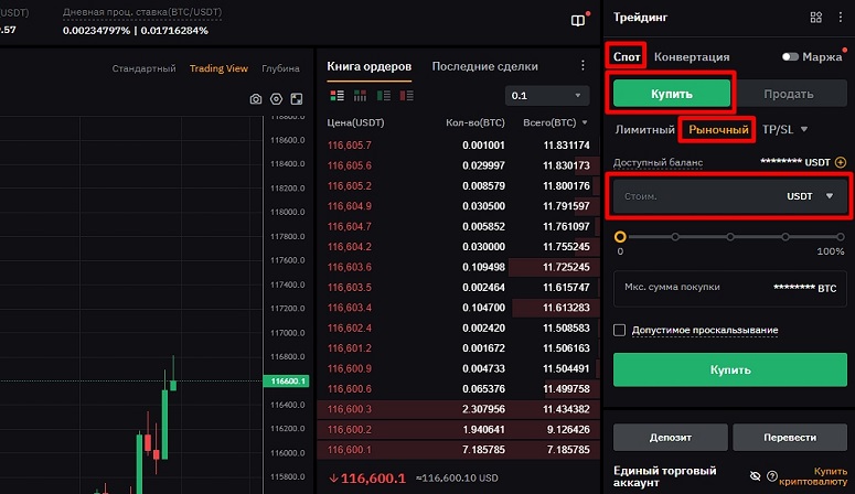 Торговая панель Bybit