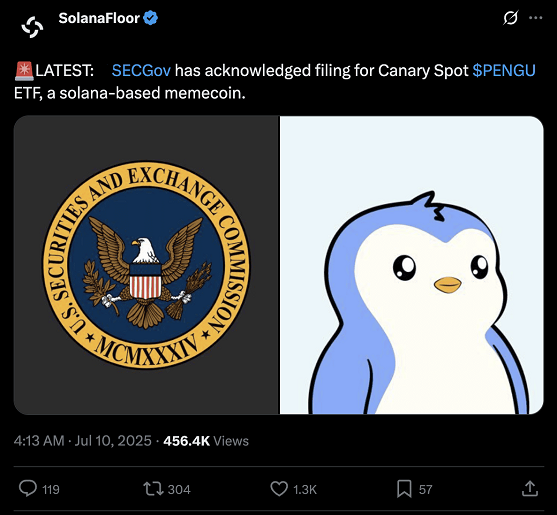 Скриншот публикации о ETF PENGU