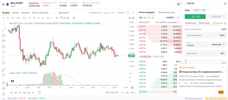 Спотовый терминал Bybit