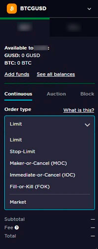 Окно выбора ордера
