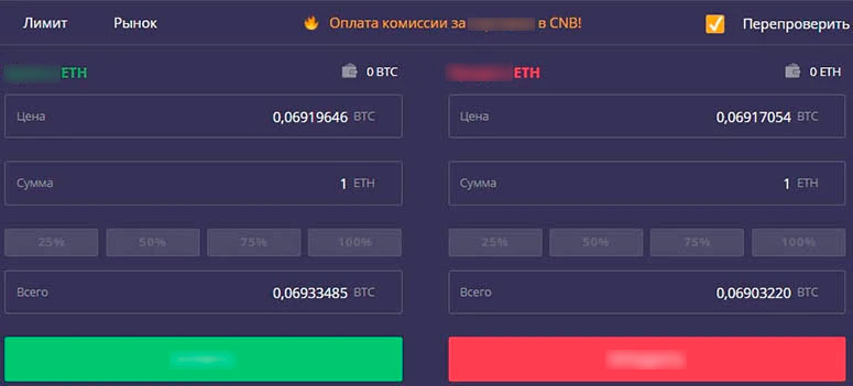 Лимитная и рыночная заявки на покупку и продажу монет