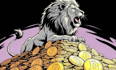 Лев на монетах с биткоином