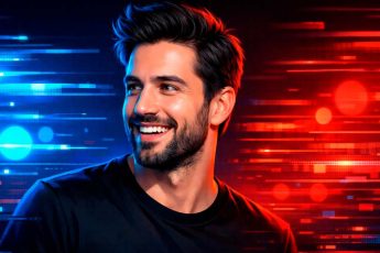 Мужчина на красно синем фоне