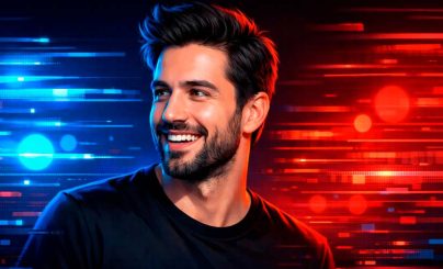 Мужчина на красно синем фоне