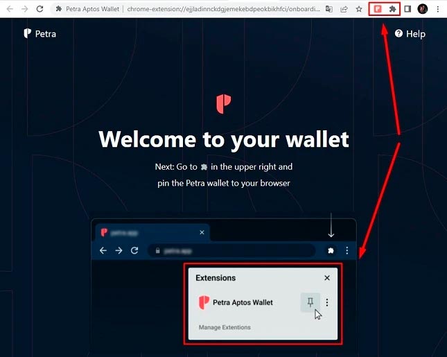 Настройка криптокошелька на панели вкладок